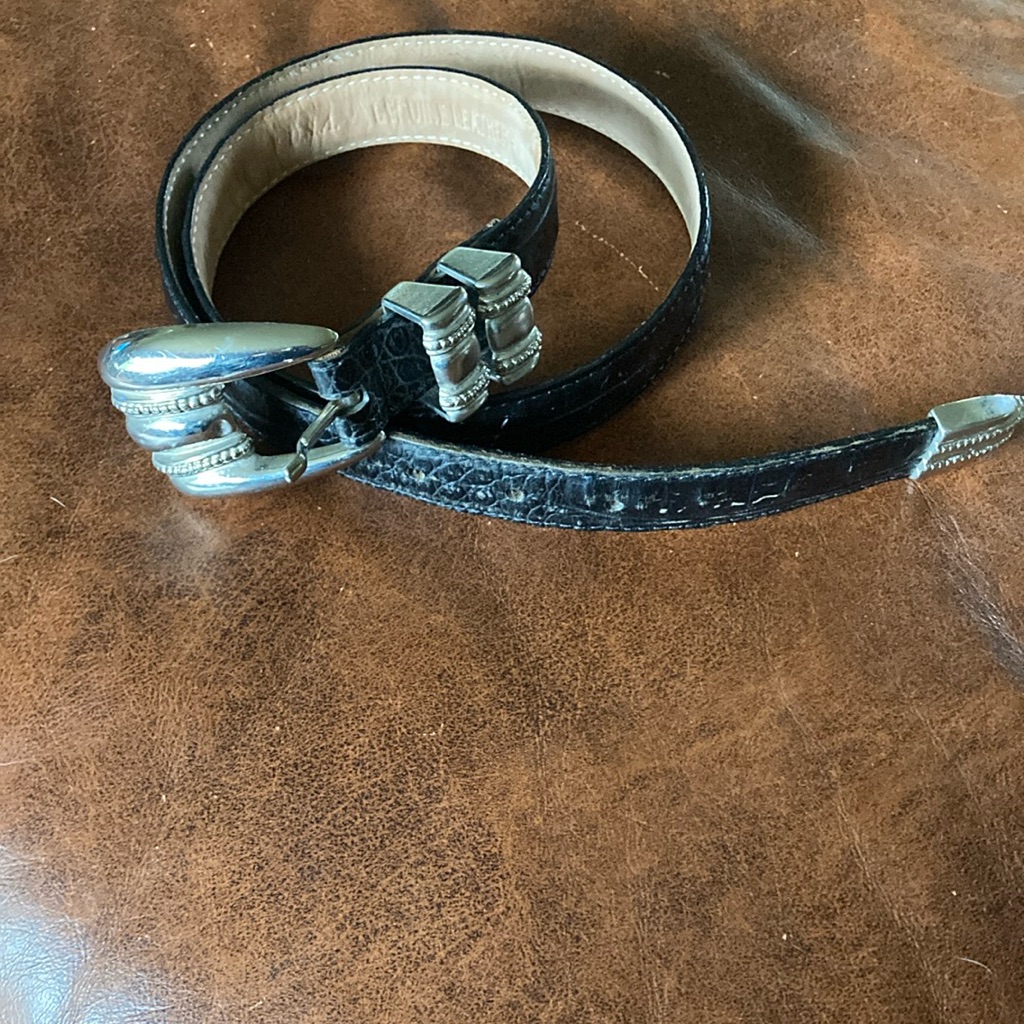 Black And Silver Leather Belts With Metal Buckles